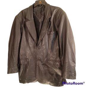 Mens Black Leather 2 Button Matrix Bomber Jacket sz M